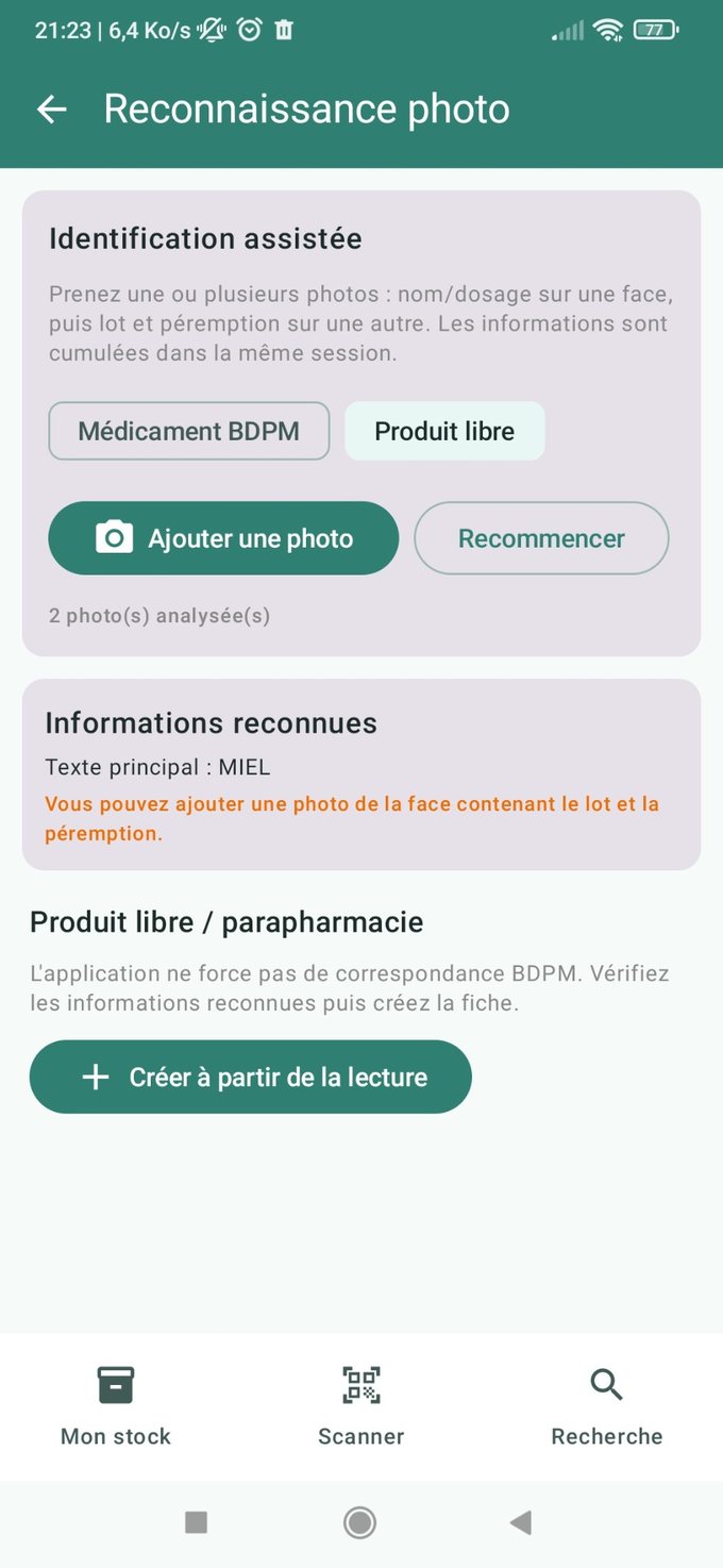 Identification par photo — capture de l’application